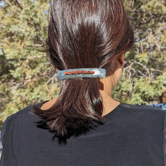 Native American Coral Handmade Hair Pin Accessory Jewelry Barrette Clip** - Picture 4 of 9